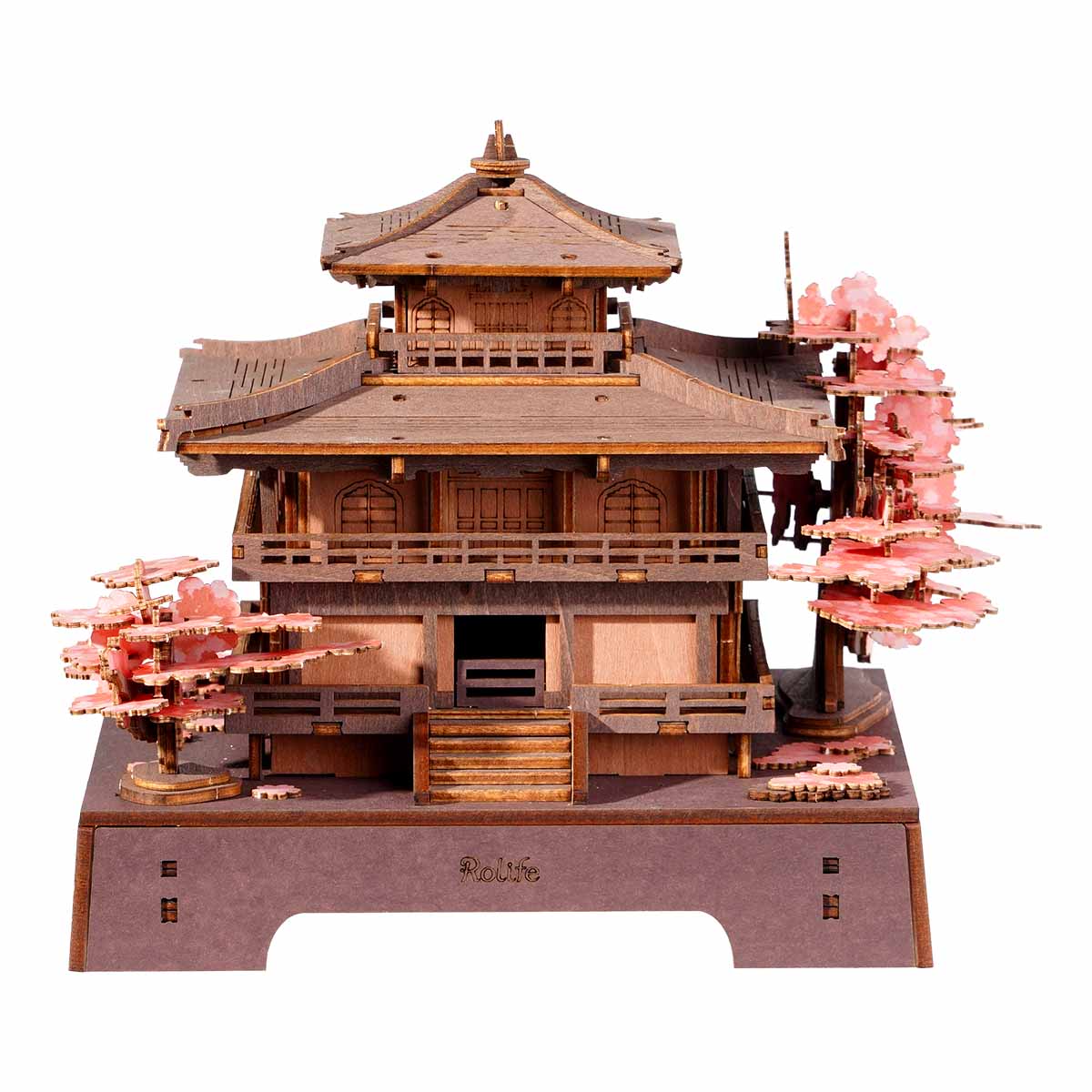 Rolife Sakura Pavilion TGA07 3D-Holzpuzzlemodell auf weißem Hintergrund