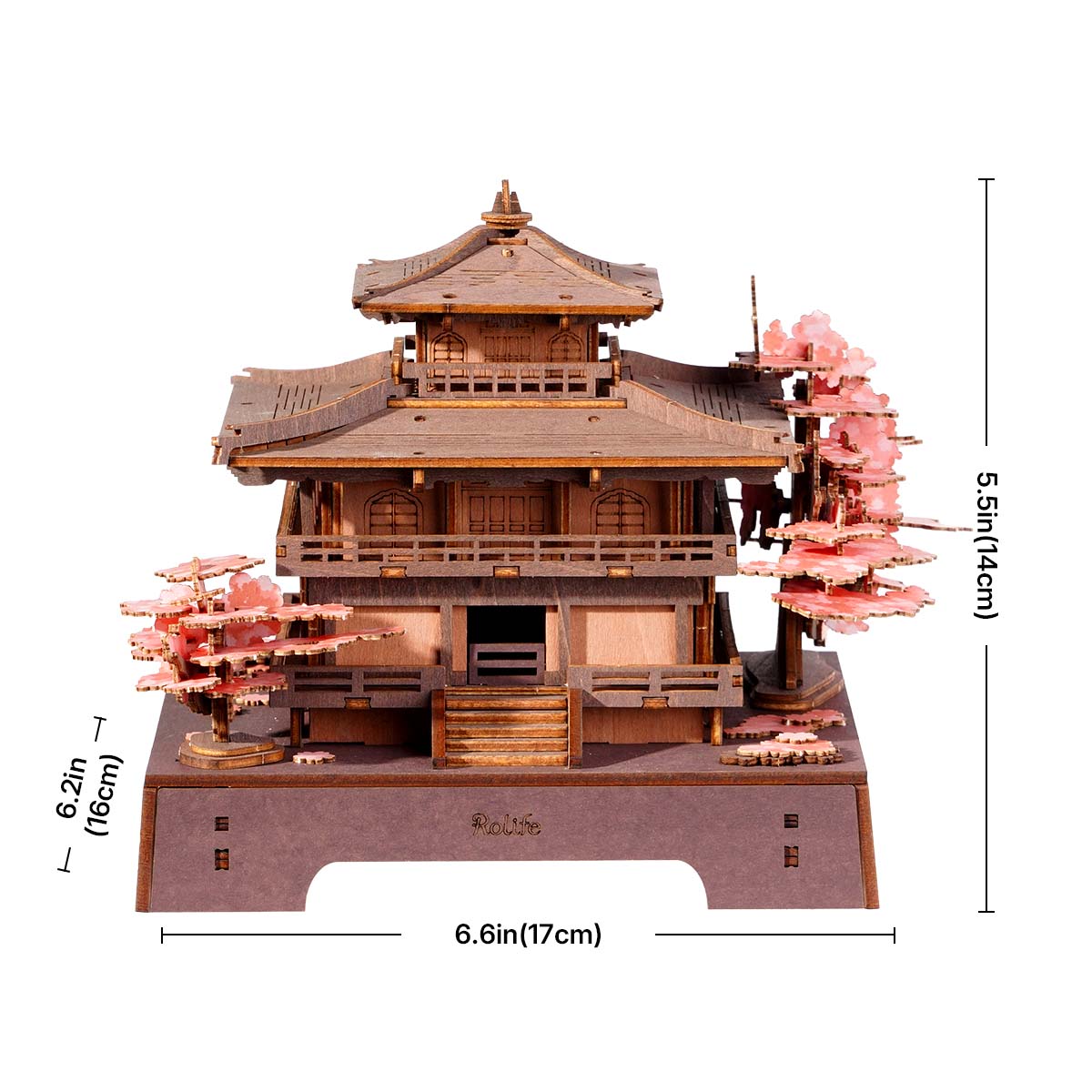 Das Bild im Rolife-Sakura-Pavillon ist 17 cm breit, 16 cm tief und 14 cm hoch