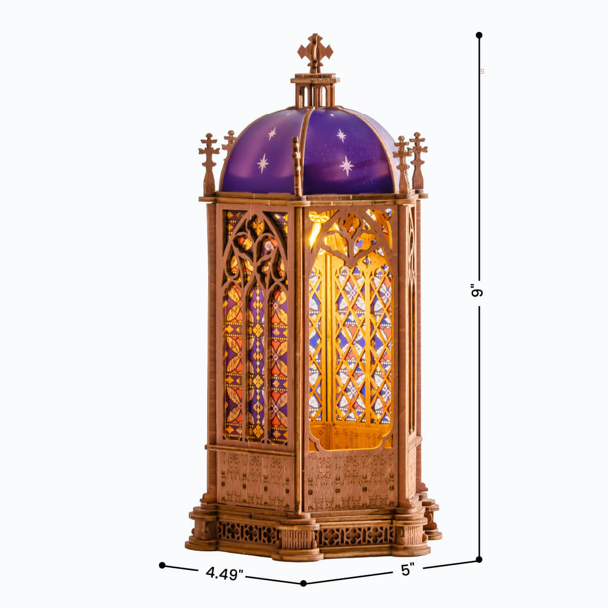 Starry Dome Cathedral Grafik im TGA02-Format, 4,49 x 5 x 9 Zoll fertige Holzlaterne