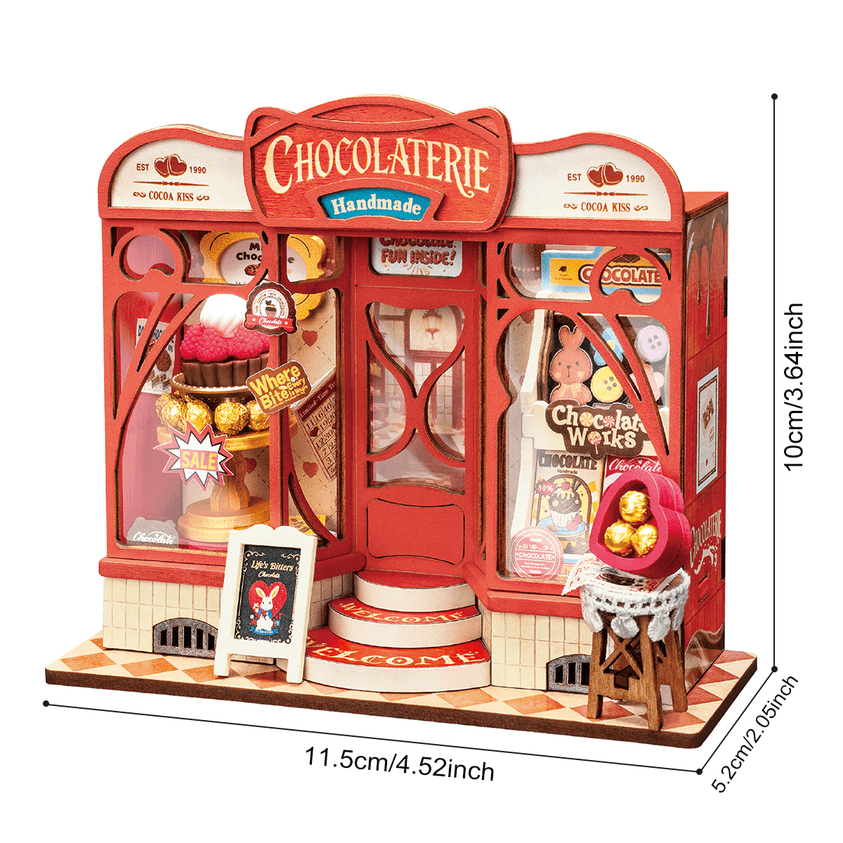 Grafik im Sweet Chocolate Shop DS046, 11,5 x 5,2 x 10 cm, fertiges Miniaturhaus