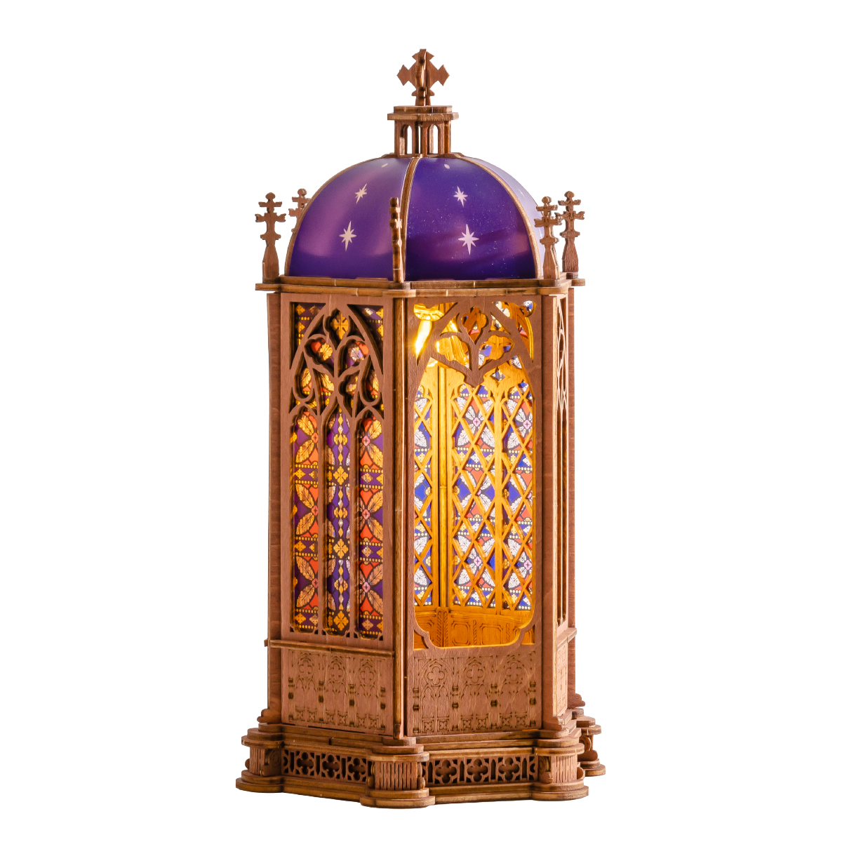 Rolife Starry Dome Cathedral TGA02, Produktansicht mit weißem Hintergrund und violetter Kuppel