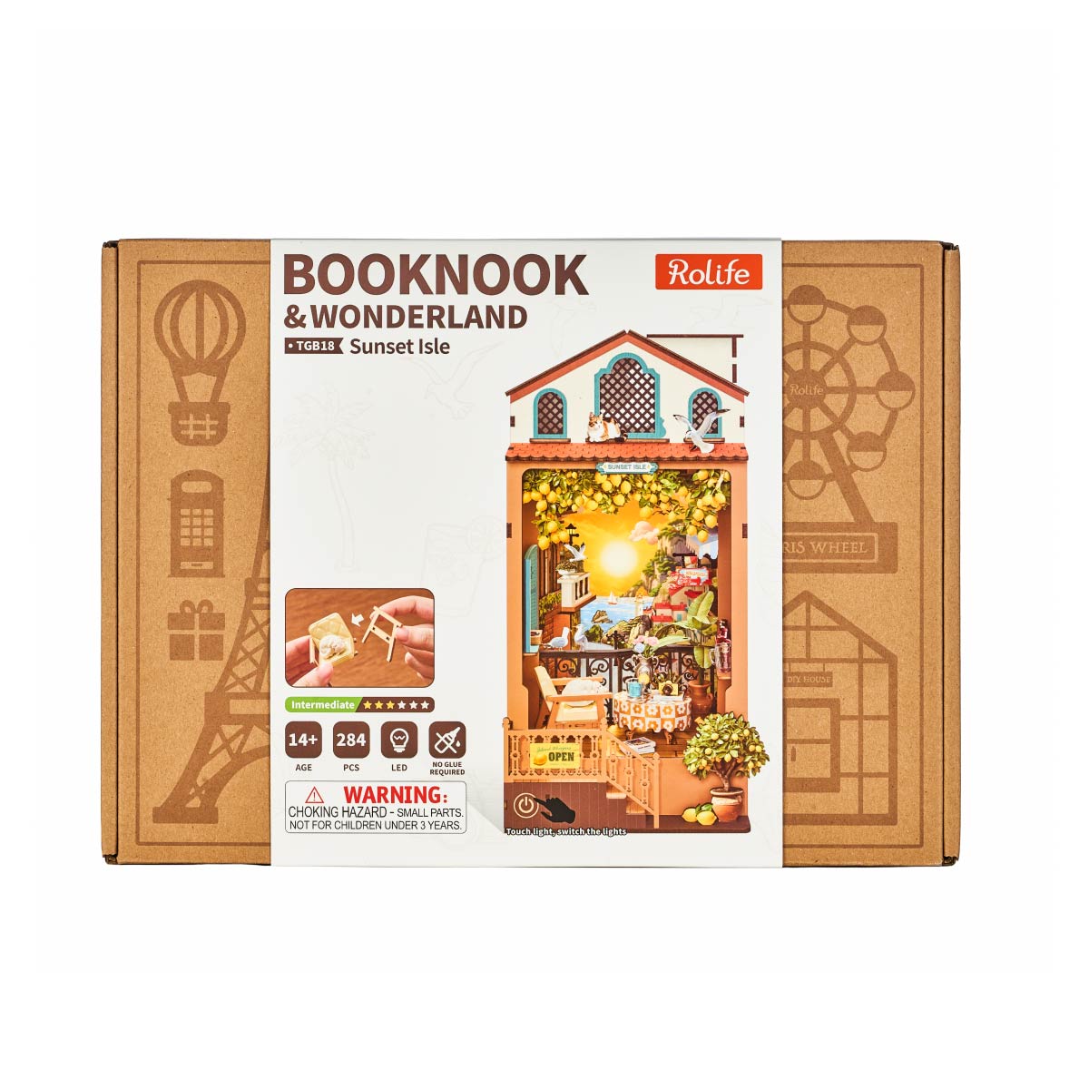 Rolife DIY Book Nook Kit Sunset Isle TGB18 Produktverpackungsbox