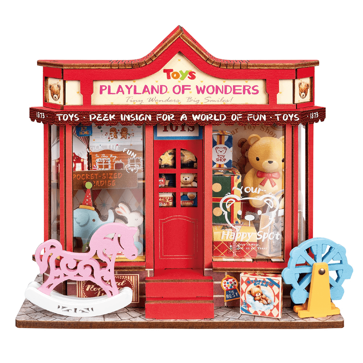 Rolife Whimsy Toy Shop DS044 Miniatur-Spielzeugladen mit weißem Hintergrund, Produktansicht