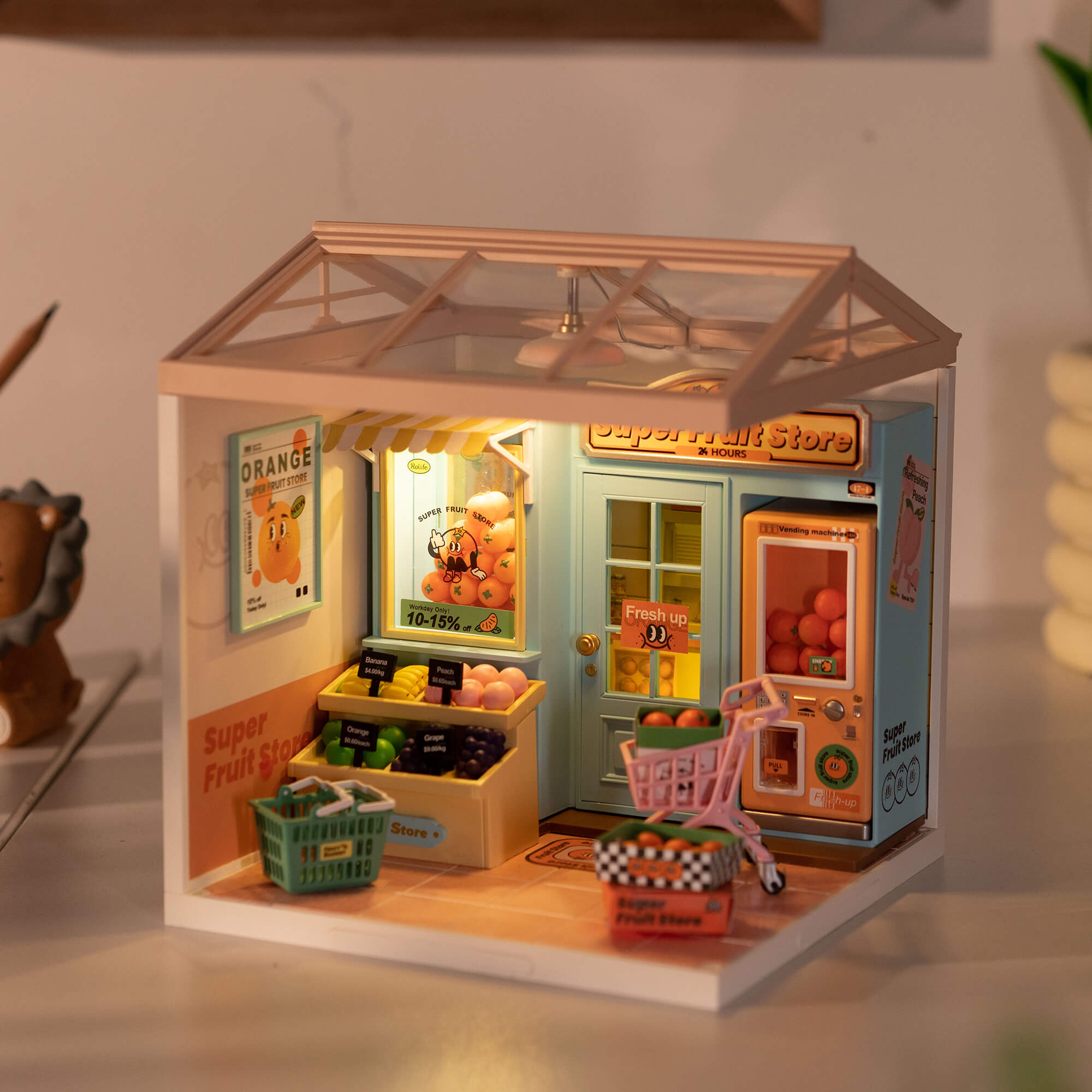Rolife Super Fruit Store Super Creator Miniaturhaus DW003, warme Tischdekoration