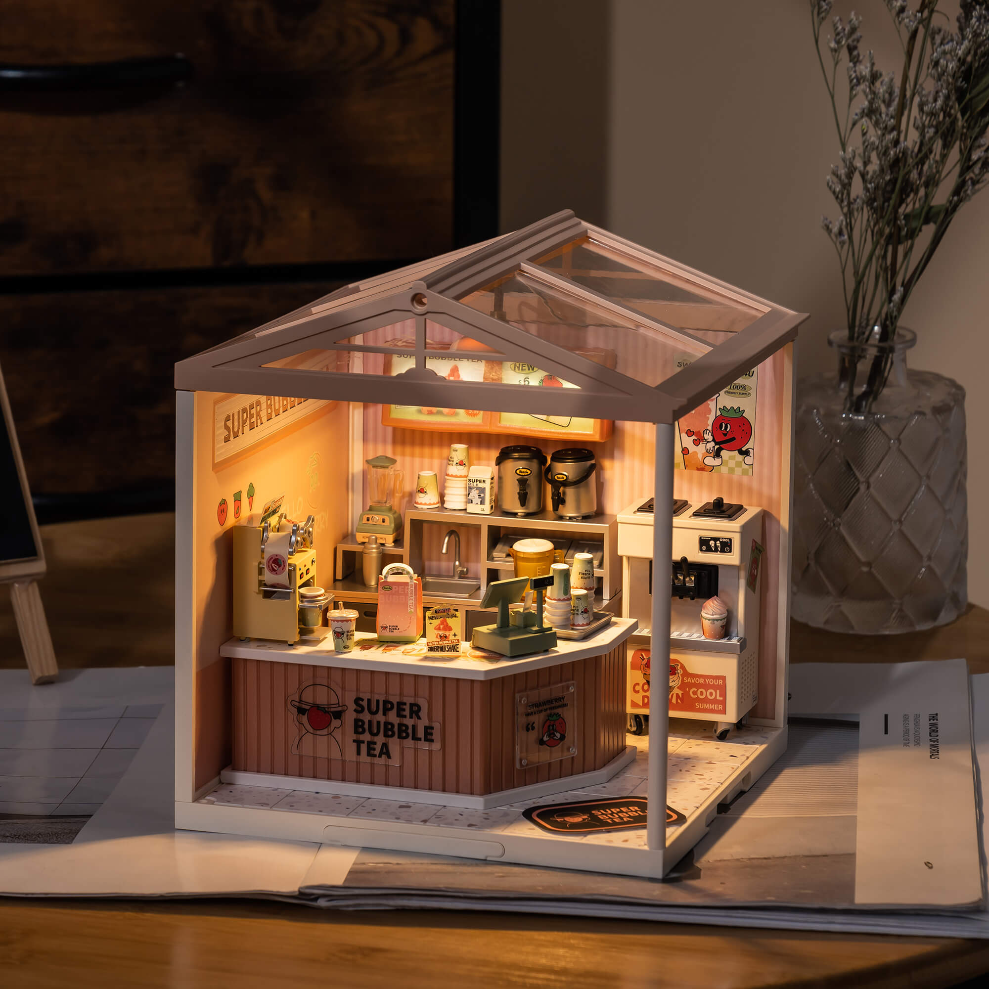 Rolife Double Joy Bubble Tea Super Creator Miniaturhaus DW006, Tischdisplay, Szene aus einem anderen Blickwinkel