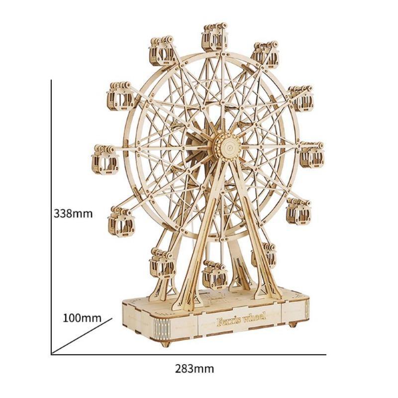 Moderne Spieluhr von Rolife – Gaint 3D-Holzpuzzle – Riesenrad TGN01-Größengrafik mit 283 mm Breite und 338 mm Höhe abgebildet