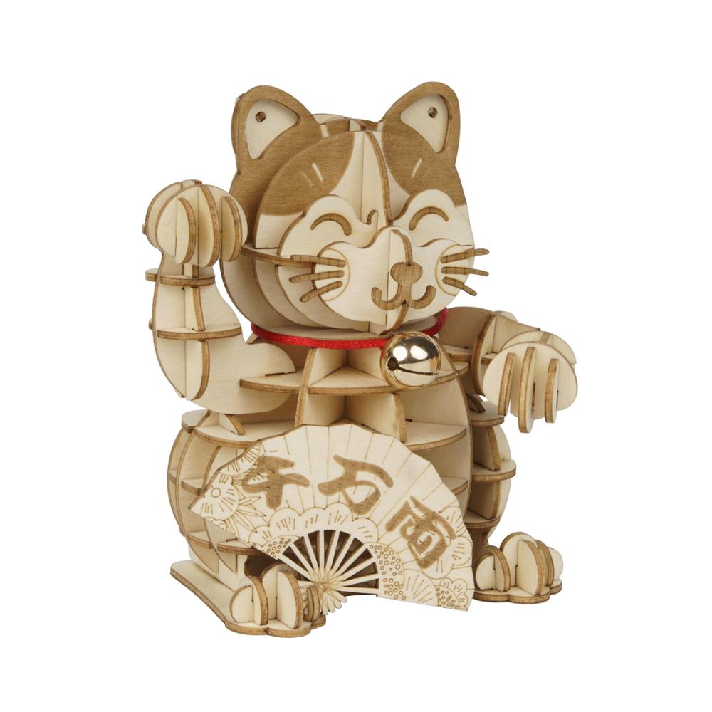 Rolife Plutus Cat TG303 3D-Holzpuzzle auf weißem Hintergrund