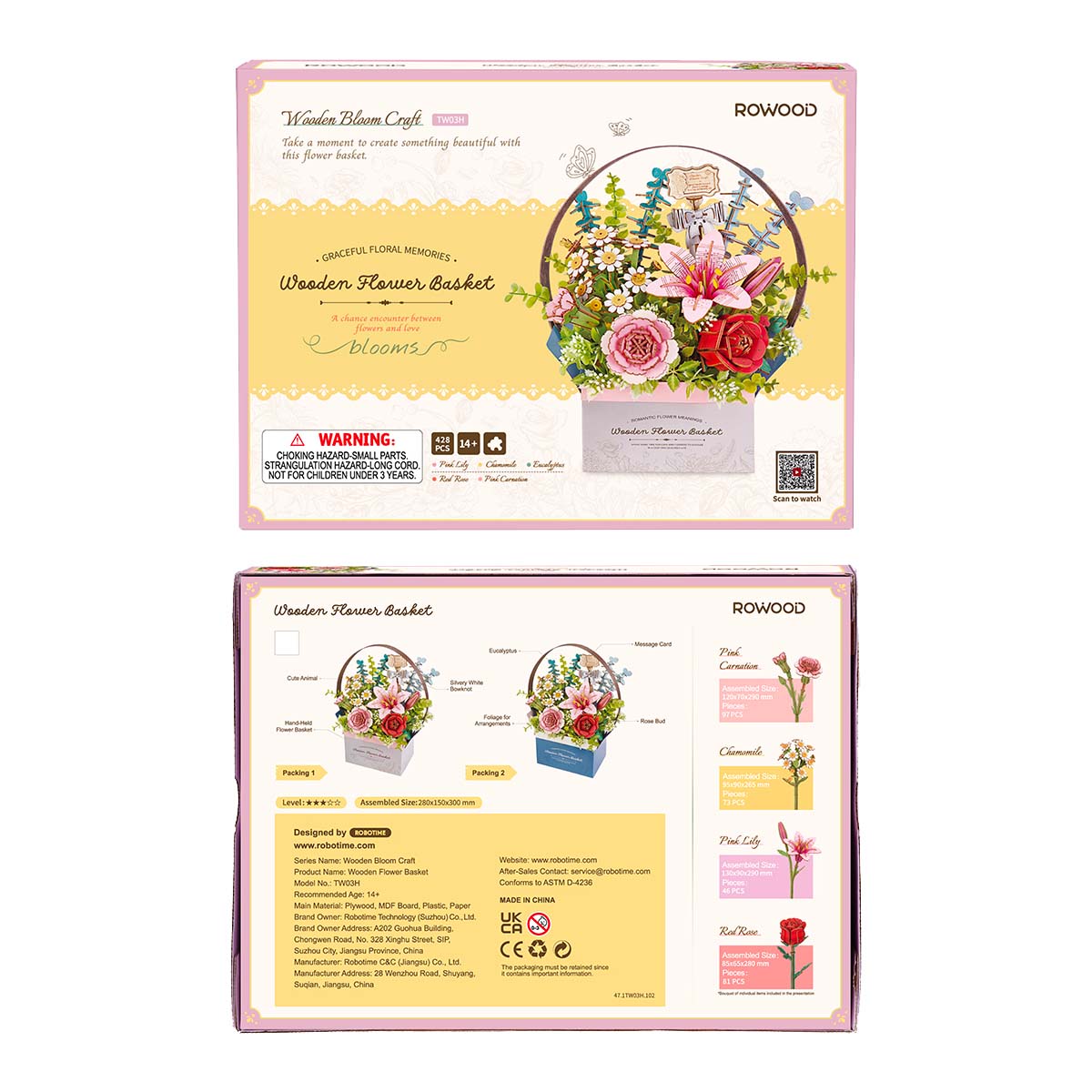 Rowood DIY 3D-puzzel - Houten bloemenmand TW03H galerij afbeelding 6