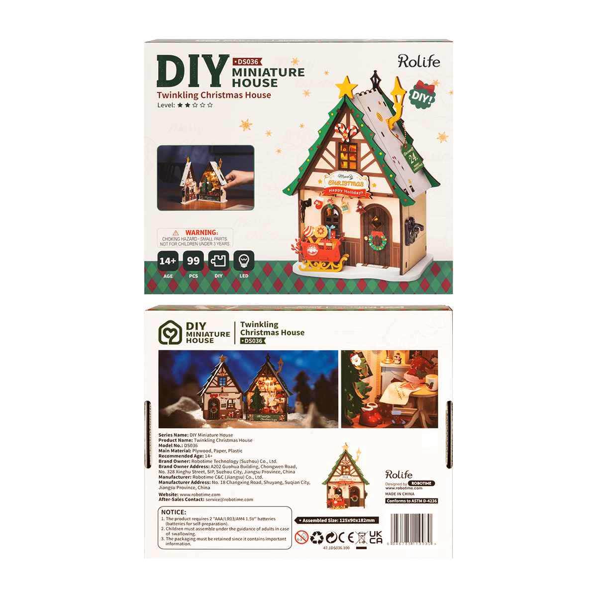 Rolife DIY Miniatuur Huis - Twinkling Christmas House DS036 gallery afbeelding 7