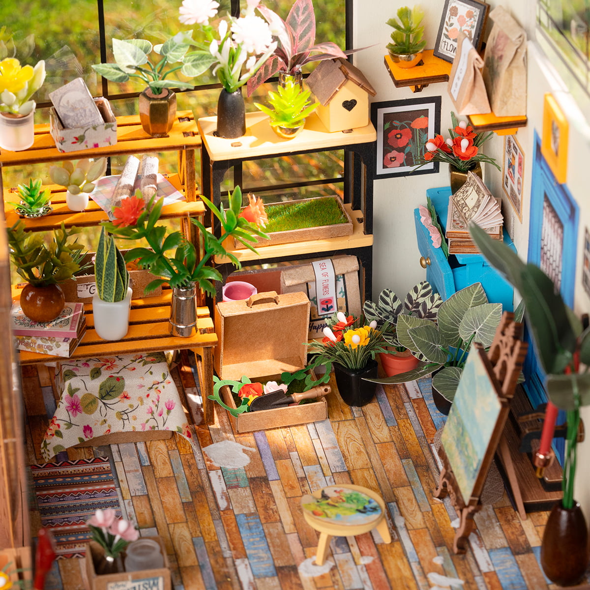 Rolife DIY-miniatuurhuis - Cathy's bloemenhuis DG104 interieur bloemenkamer detail close-up