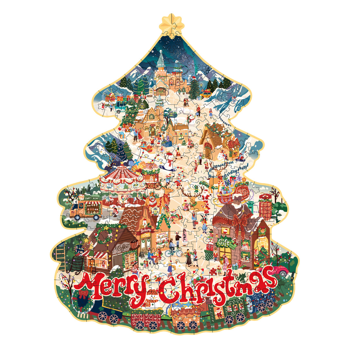 Christmas Town TA007 puzzel in beide handen gehouden vóór het inlijsten