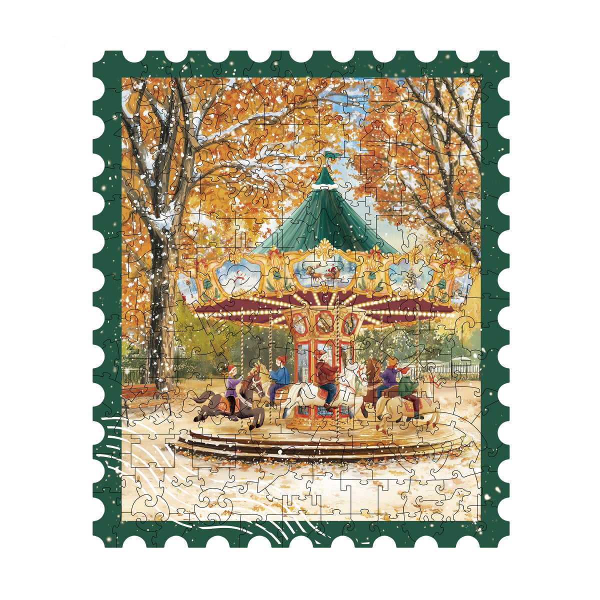 Golden Autumn Carousel TA008 puzzel weergegeven in een tafelbladframeset