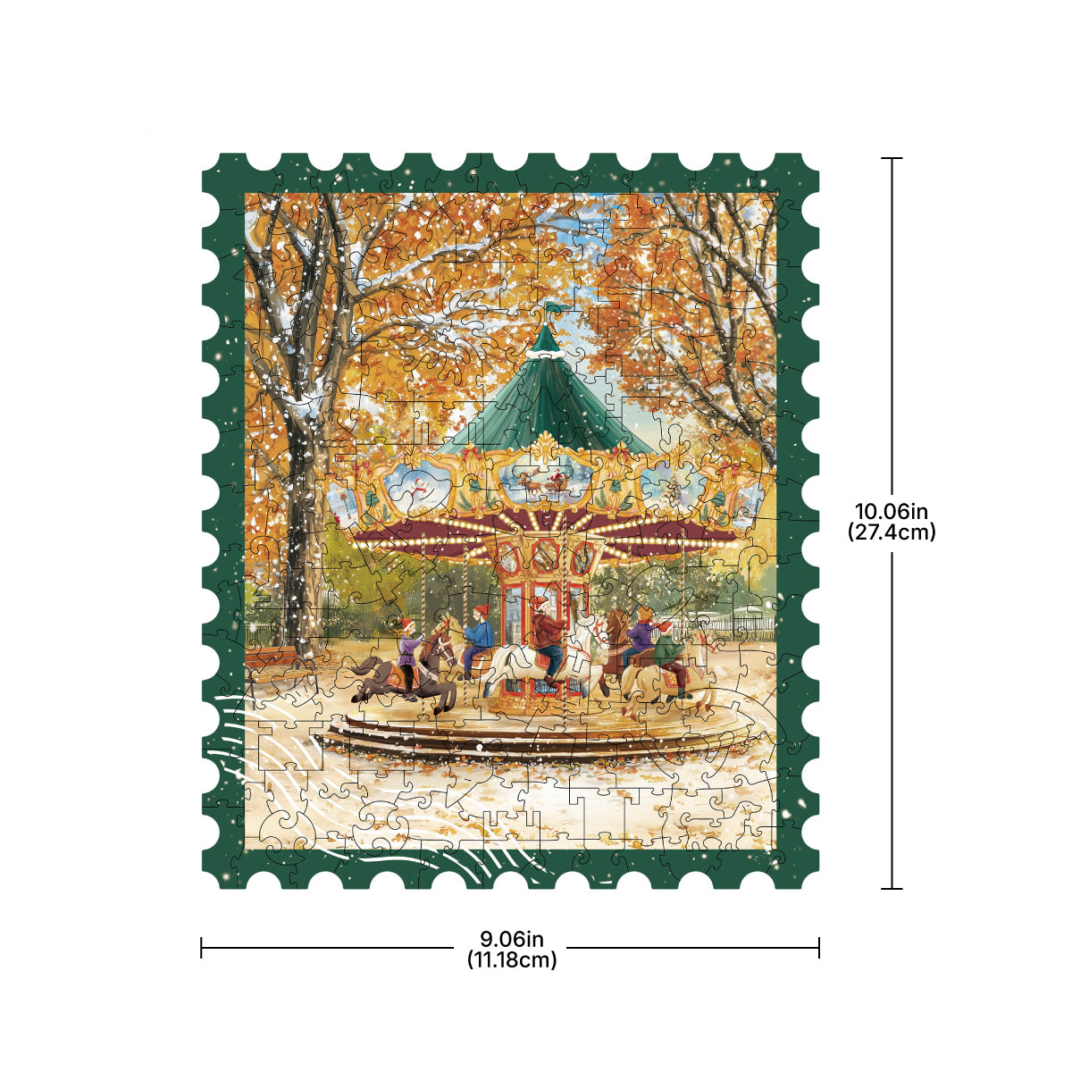 Golden Autumn Carousel TA008 ingelijste puzzel in beide handen gehouden