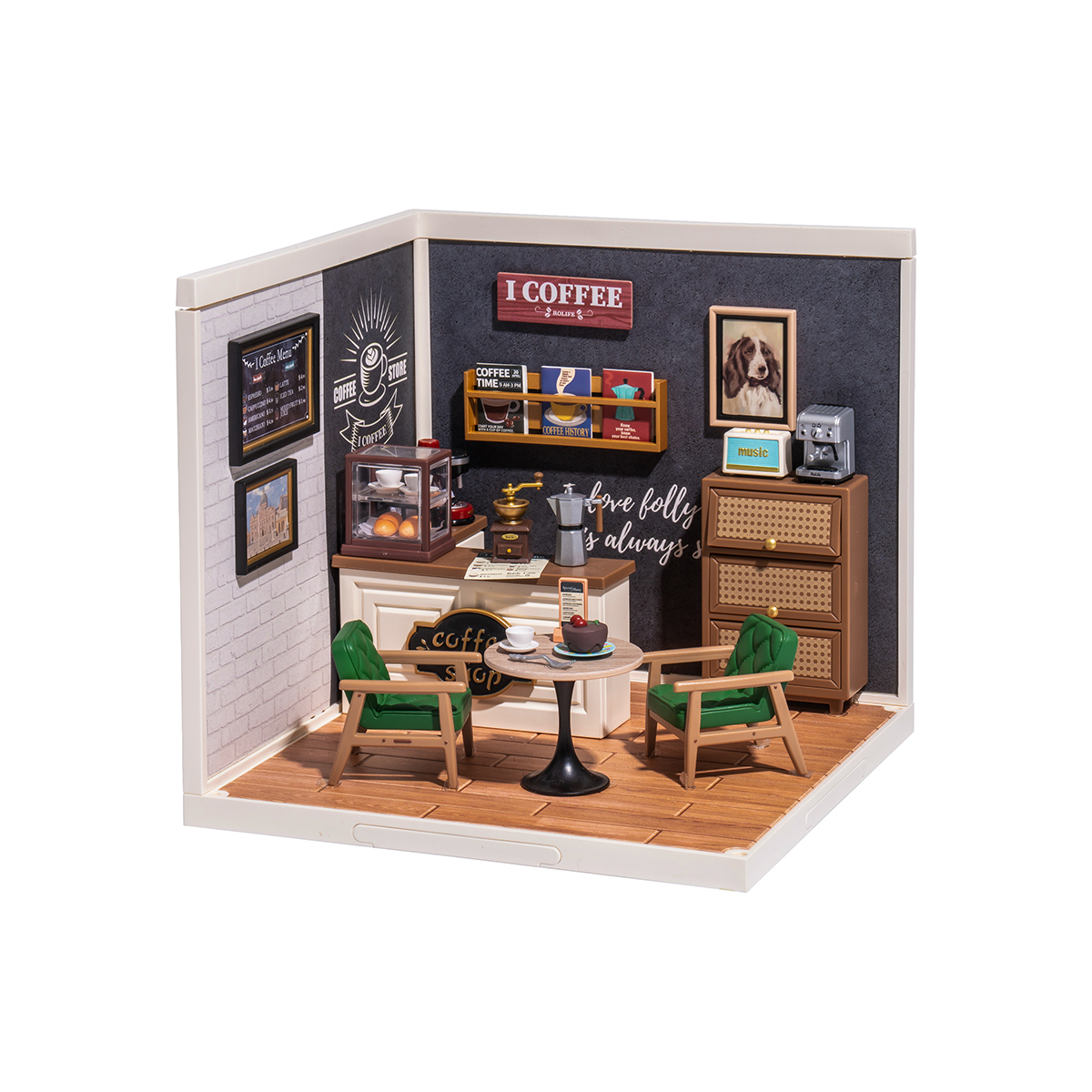 Rolife Daily Inspiration Cafe Super Creator Miniatuurhuis DW001B witte achtergrond productweergave