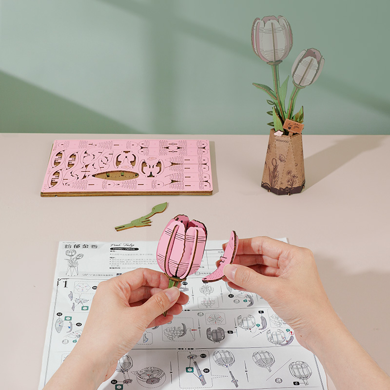 Rowood DIY Houten Bloem Roze Tulp TW082 galerij afbeelding 4