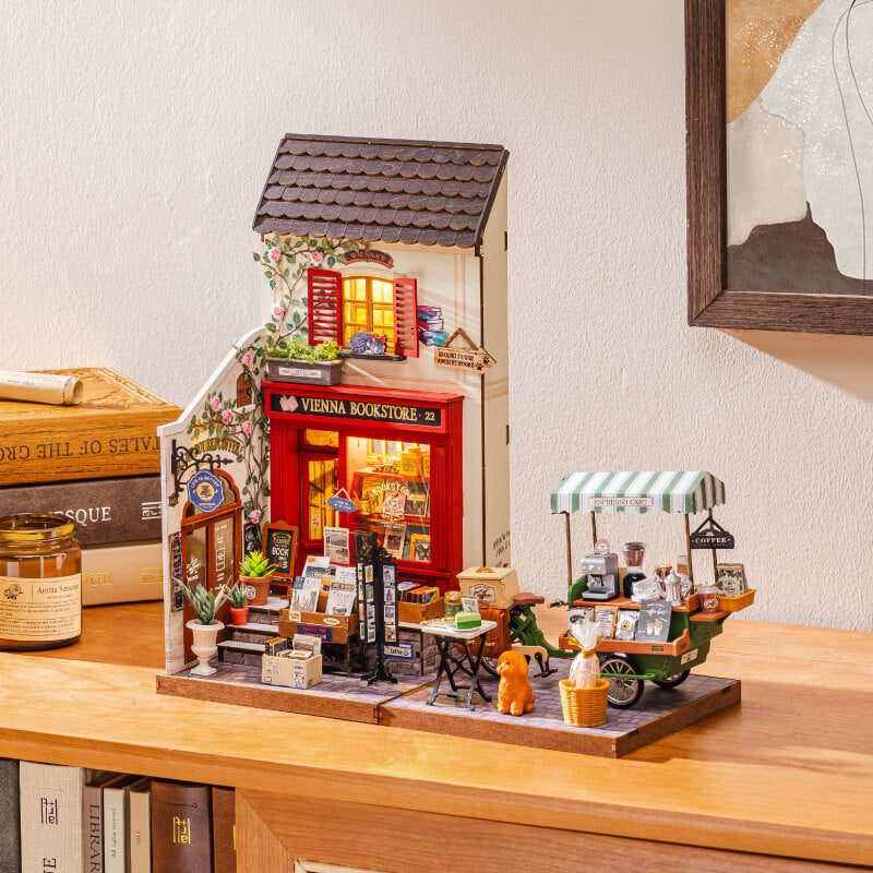 Aromatische koffiekar DG182 tweedelige combinatie tentoonstelling met Weense boekwinkel vanuit een andere hoek