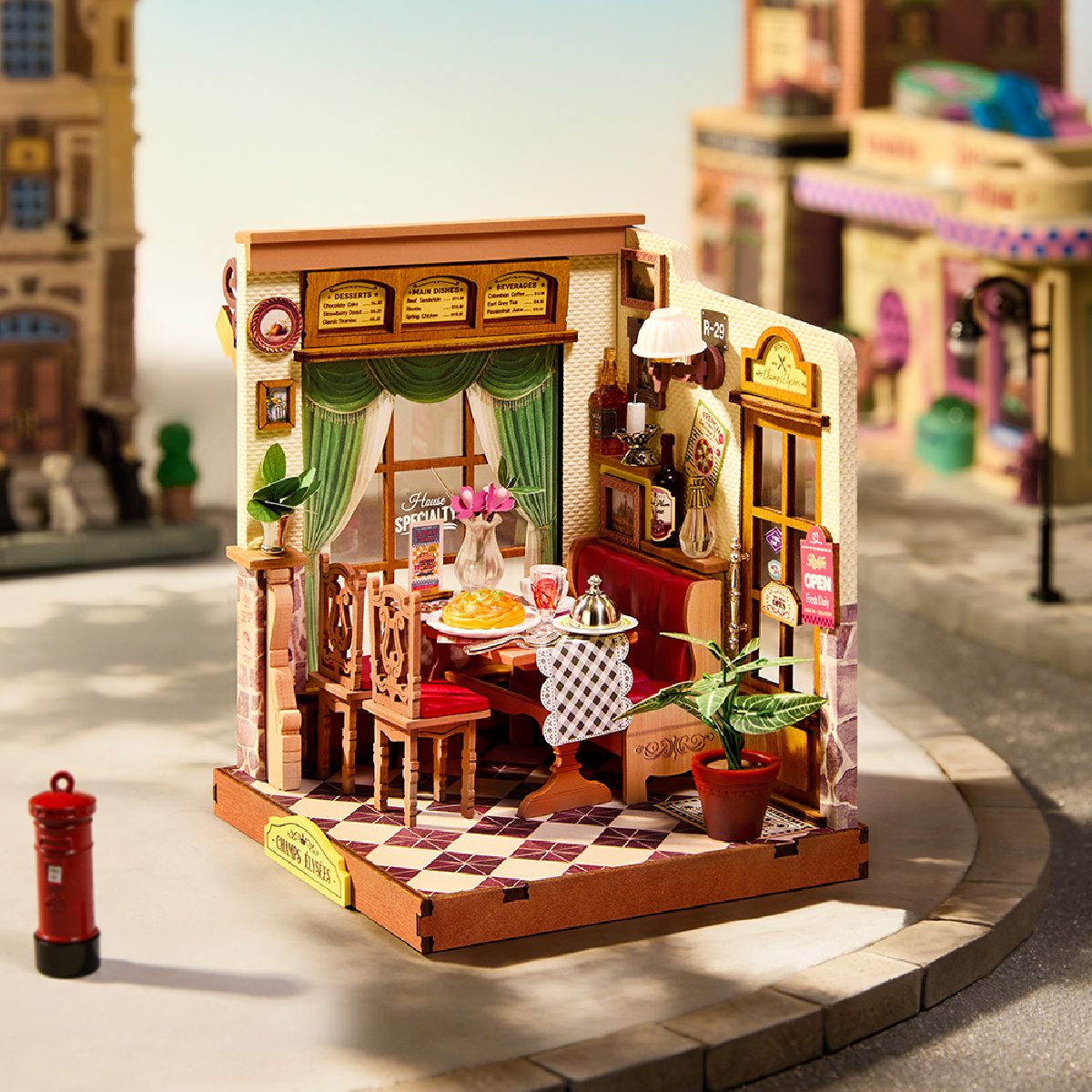 Champs-Elysees Bistro DS053 miniatuurrestaurant in een Europees straatbeeld