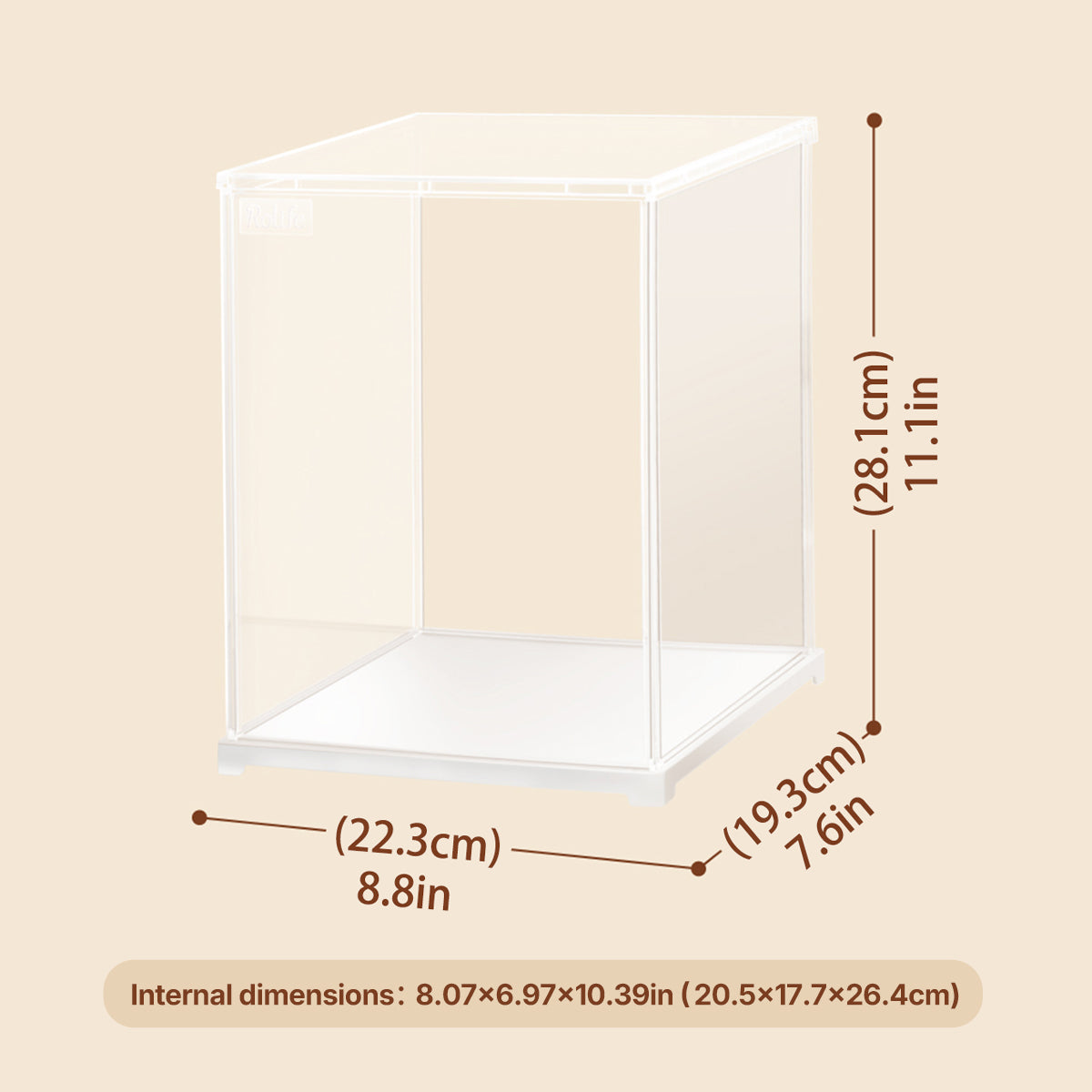DF05L formaat afbeelding, 22,3 x 19,3 x 28,1 cm doorzichtige vitrine