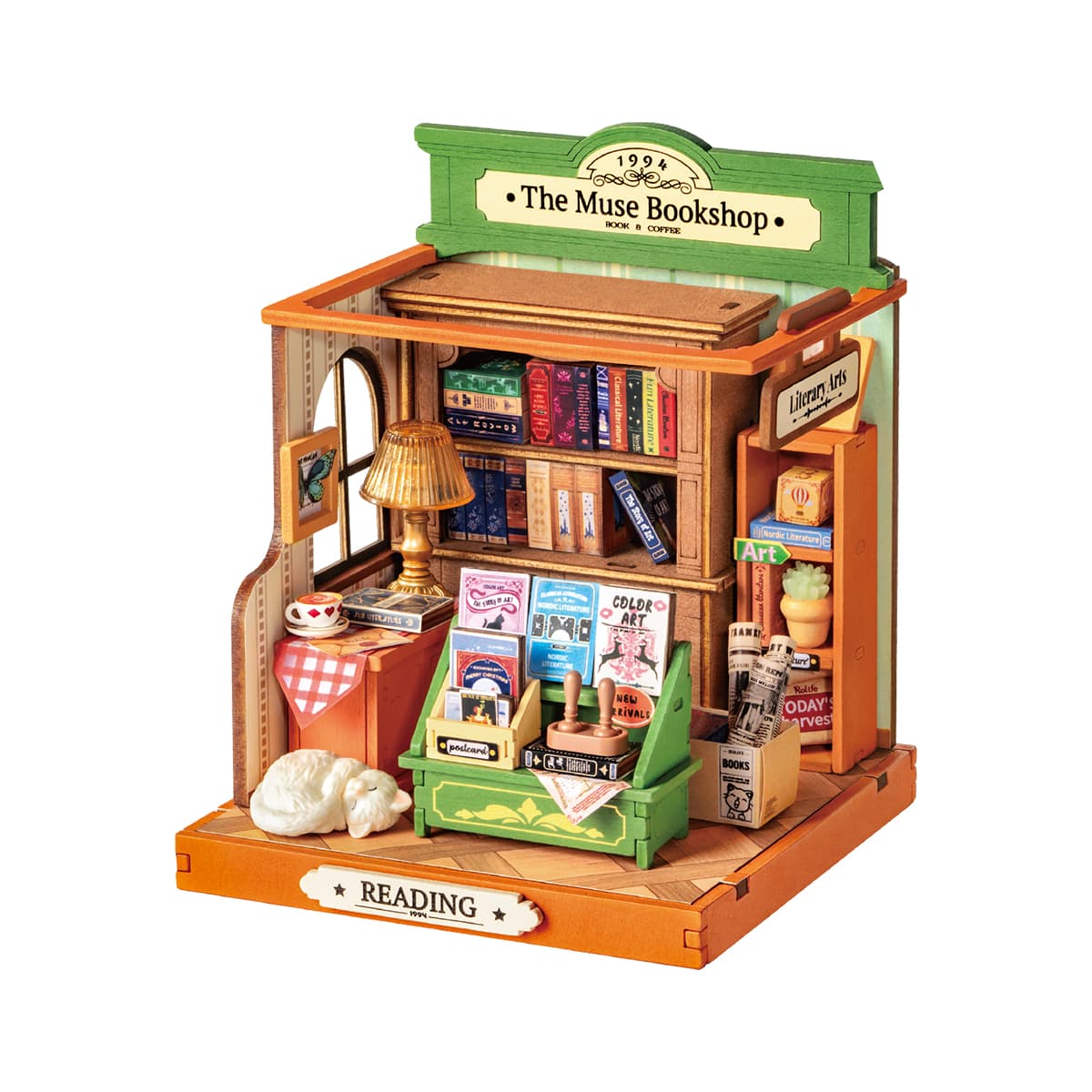 Rolife DIY Miniatuurhuis - The Muse Bookshop DS040 witte achtergrond productweergave
