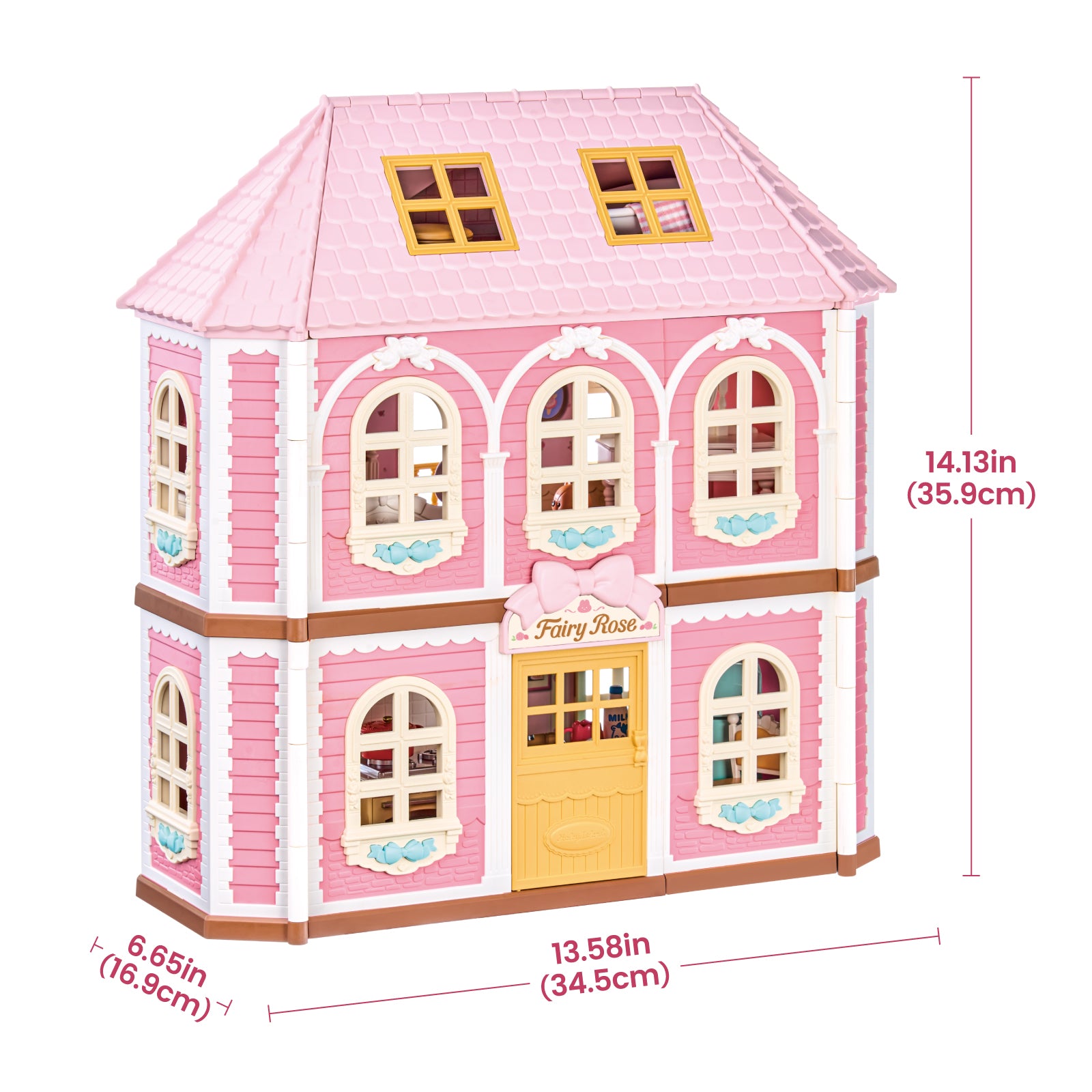 Rolife Fairy Rose Cottage HH001 maattabel poppenhuis met hoogte, breedte en diepte.