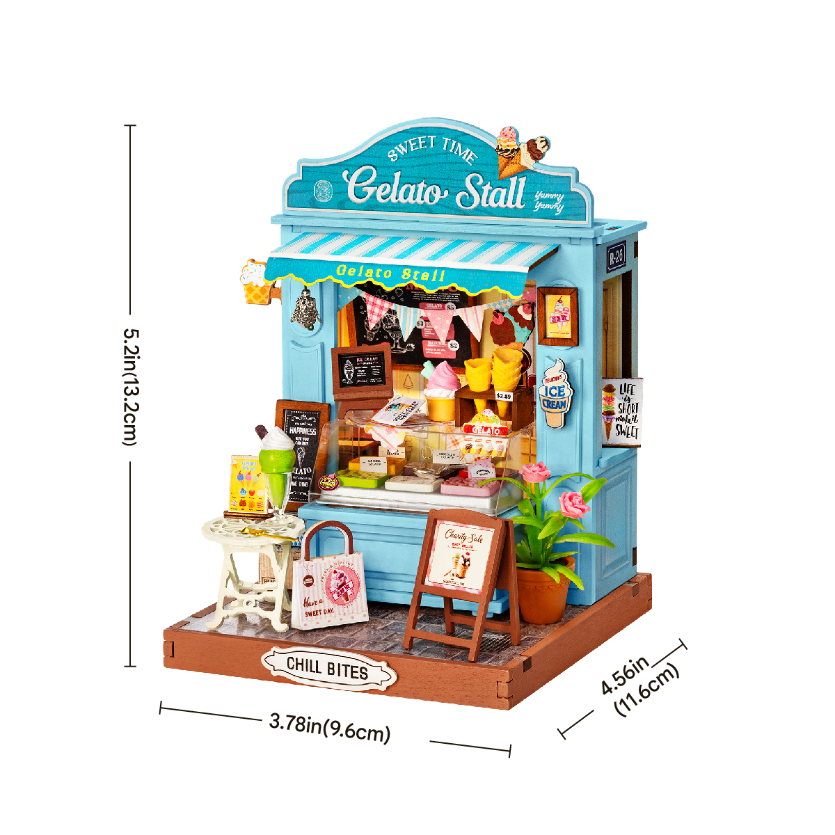 Gelato-kraam Shop DS052 afbeelding in formaat, 9,6x11,6x13,2cm, 3,78x4,56x5,2in afgewerkt model