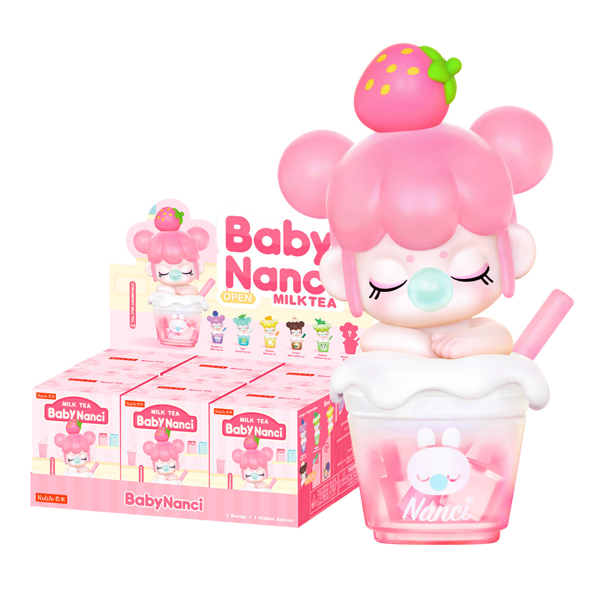 BabyNanci Milk Tea Series-figuur met displaydoos op witte achtergrond