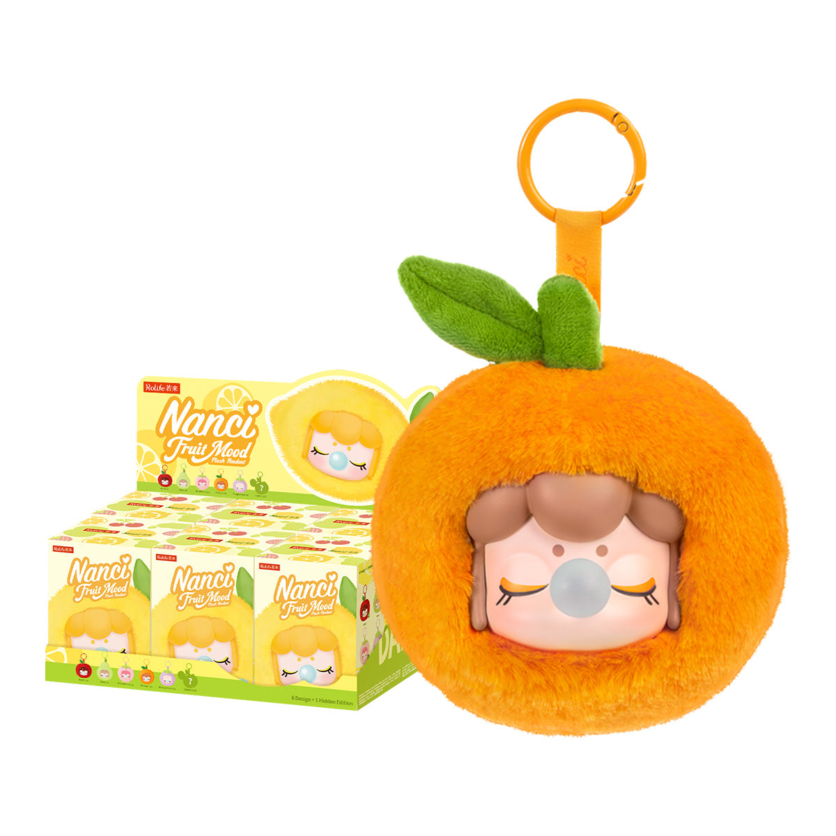 Nanci Fruit Mood aanbevolen pluchen hanger met vitrine op witte achtergrond