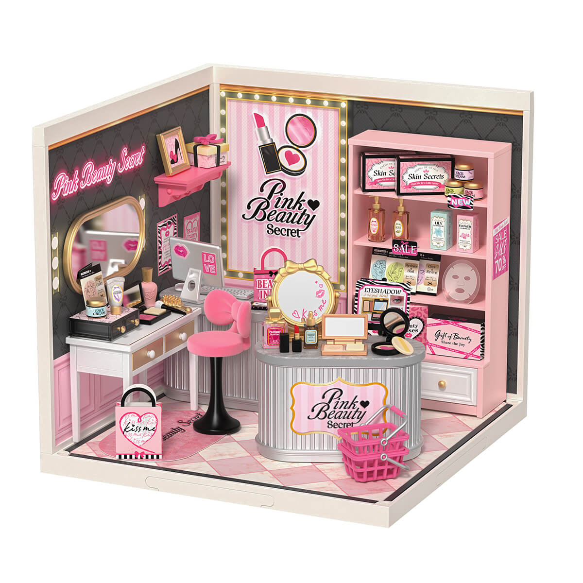 Rolife Pink Beauty Secret DW026 witte achtergrond productweergave met roze saloninterieur