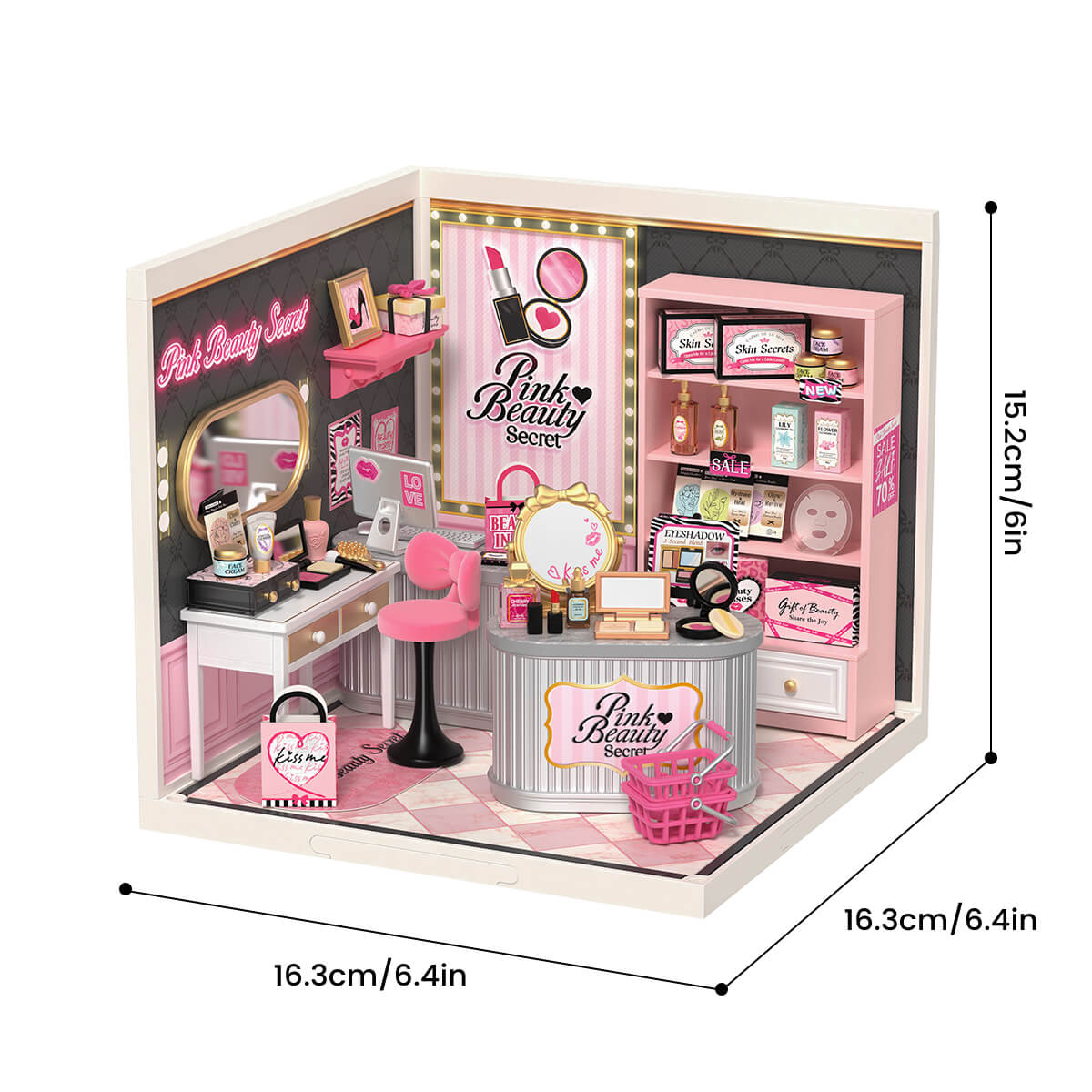 Pink Beauty Secret DW026 grafisch formaat, 16,3 x 16,3 x 15,2 cm, 6,4 x 6,4 x 6 inch afgewerkt model