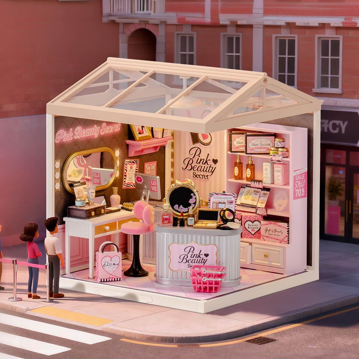 Pink Beauty Secret DW026 miniatuur schoonheidsstudio in een straatbeeld in een winkel
