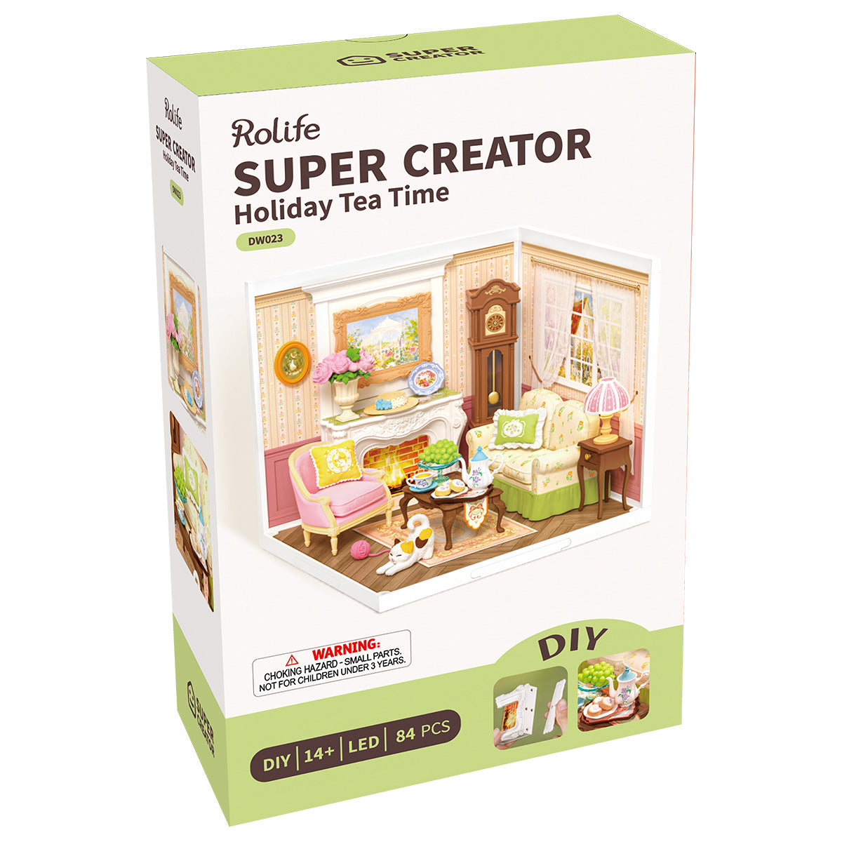 Rolife Holiday Tea Time DW023 productpakket met voltooide miniatuurkamer