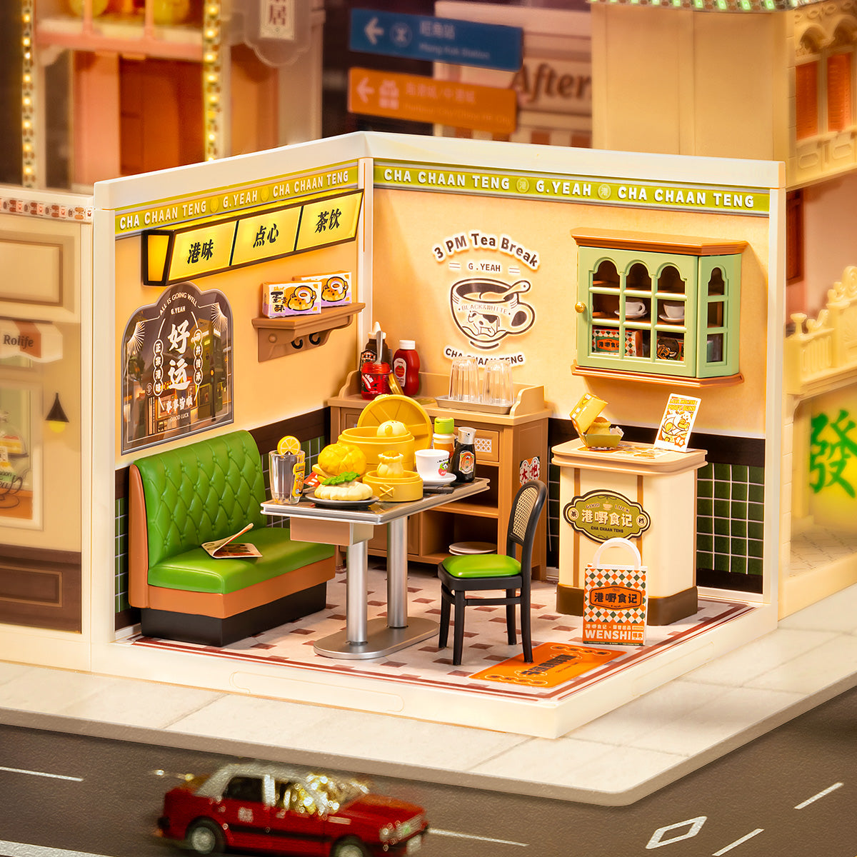 Hong Kong Bites Cafe DW021 miniatuurkamer in een warme straatstijl displayscène