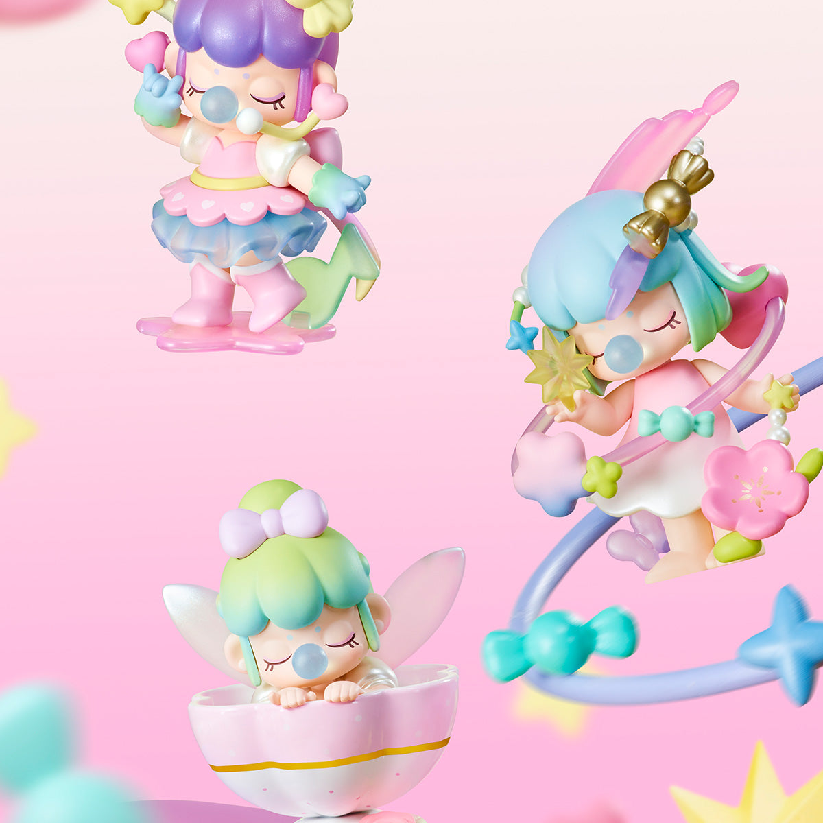 Nanci Sweet Time-karakteropstellingscène met meerdere pastelfiguren