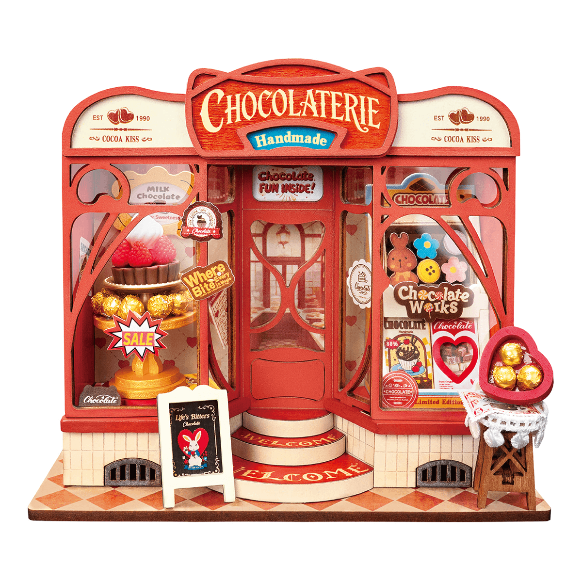 Rolife Sweet Chocolate Shop DS046 witte achtergrond miniatuur chocoladewinkel productweergave