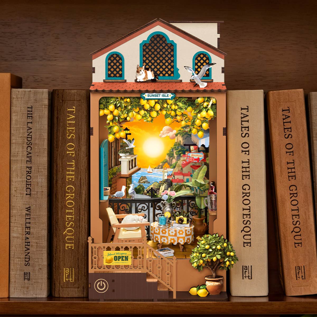 Rolife DIY Book Nook Kit Sunset Isle TGB18 boekenplank scène met zonsondergang aan de kust