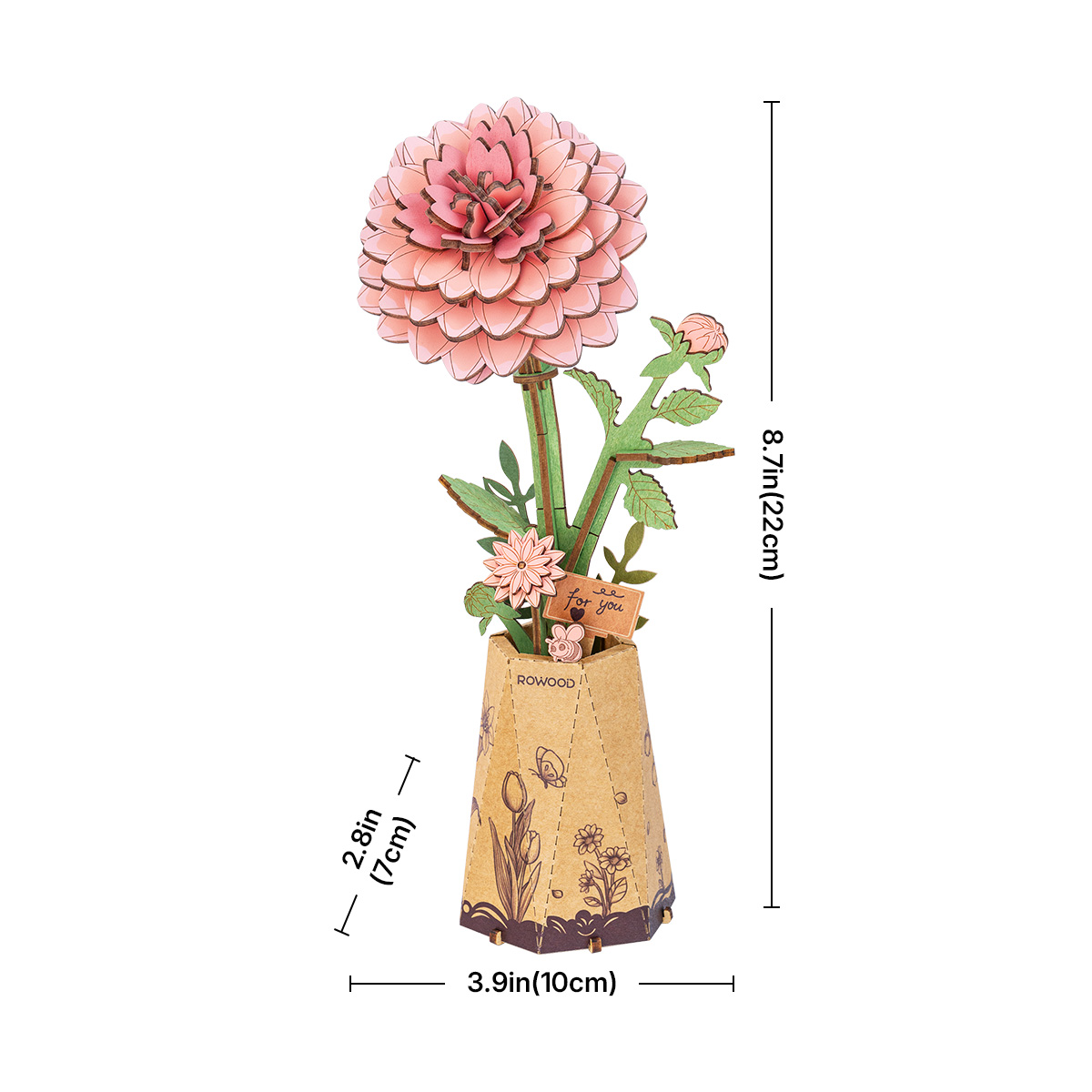 Pink Dahlia TW131 formaat afbeelding voor het houten bloemenboeket
