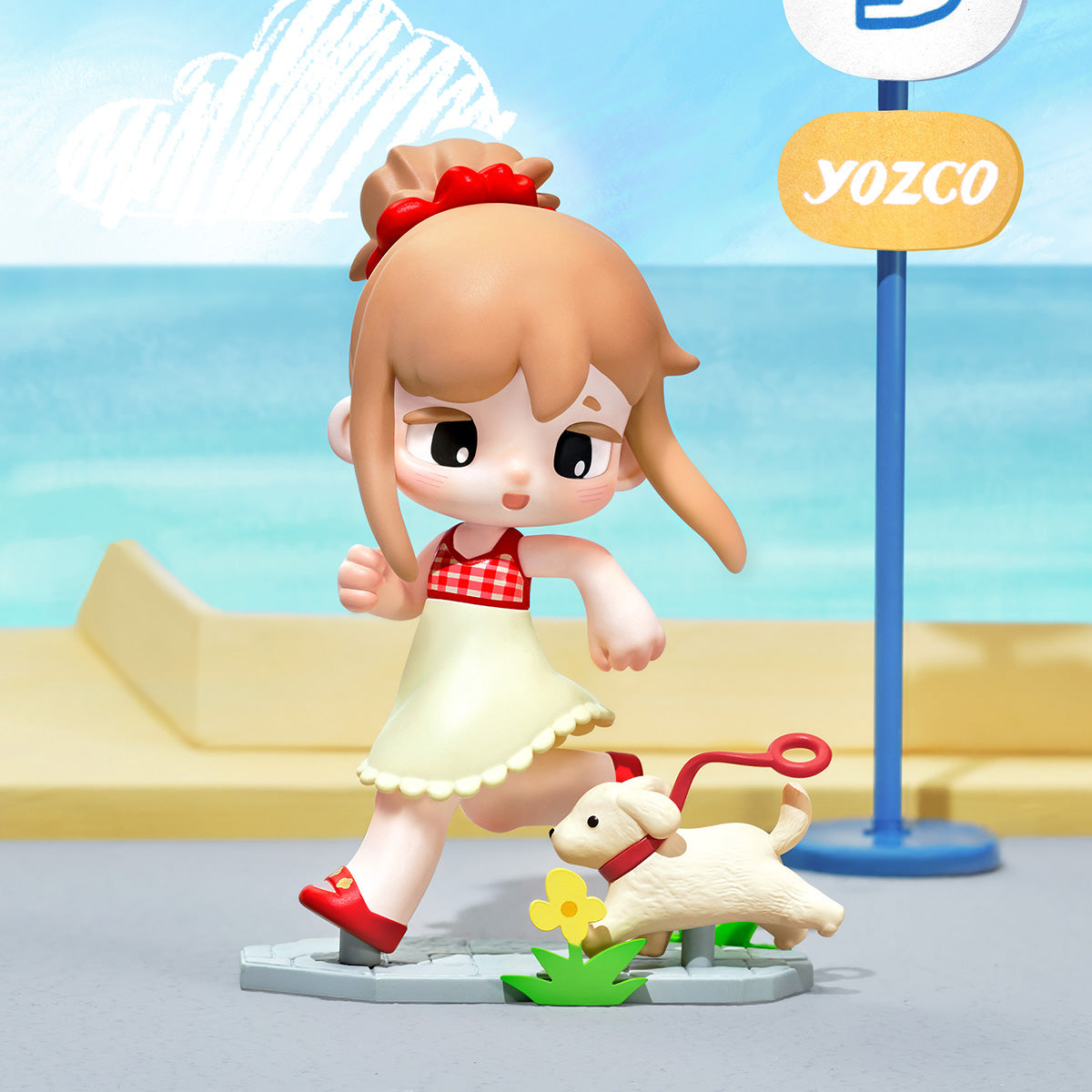 Yozco Mood Diary wandelende figuur met hond in een strandtafereel