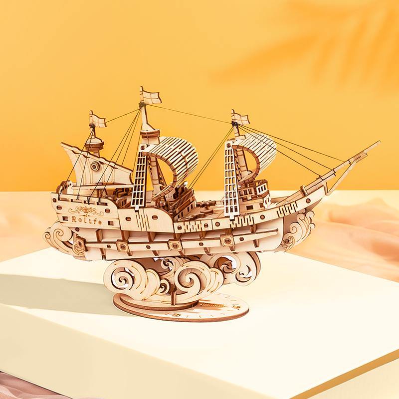 Rolife Sailling Ship TG305 houten puzzel in een warme scène aan zee