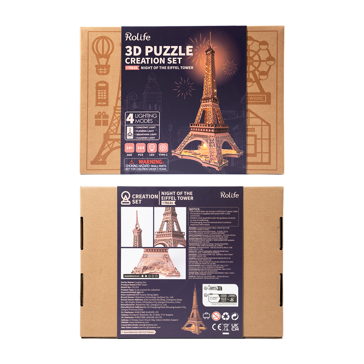 Rolife houten 3D-puzzel - Nacht van de Eiffeltoren TGL01 productpakket