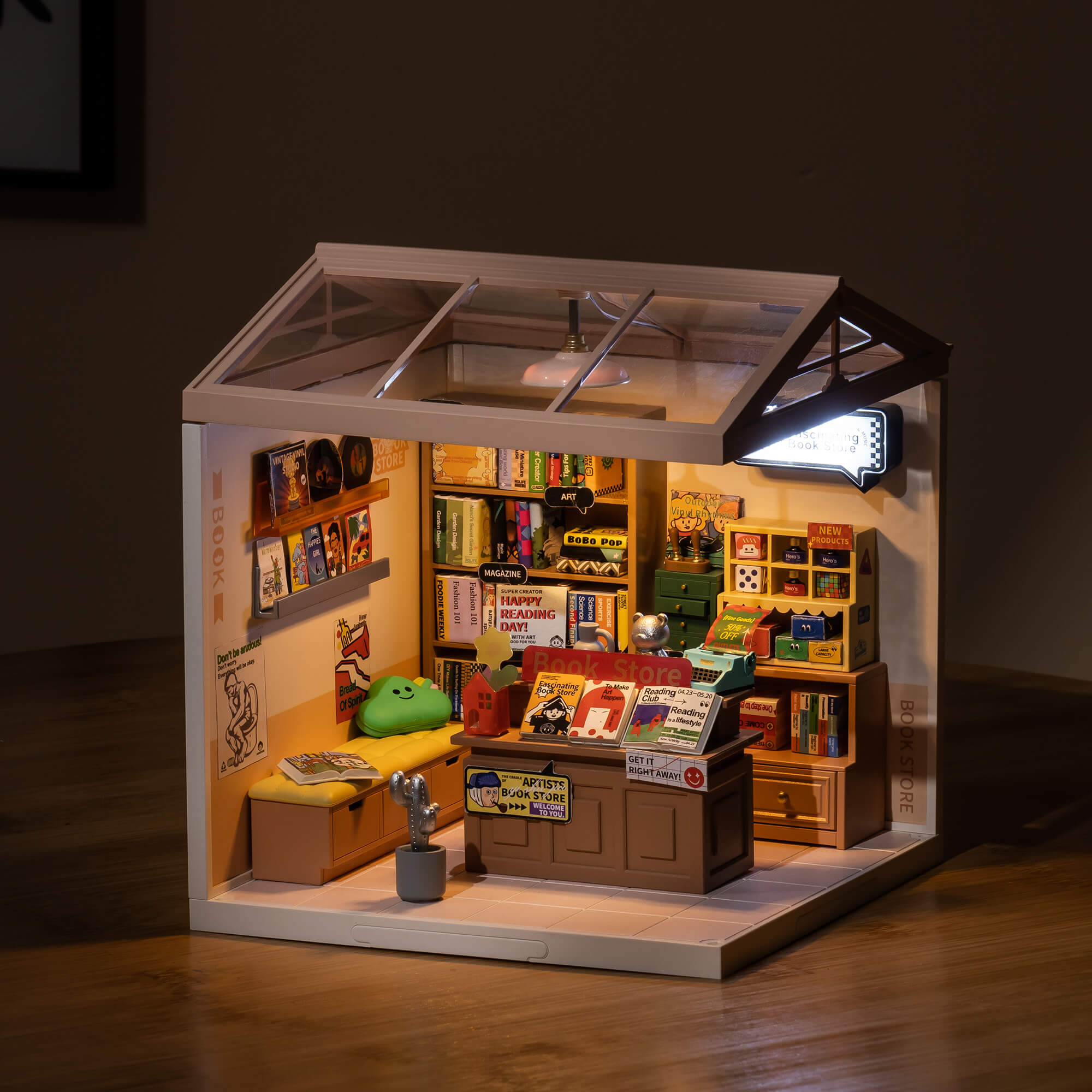 Rolife Fascinating Book Store Super Creator Miniature House DW004 tafelblad scène