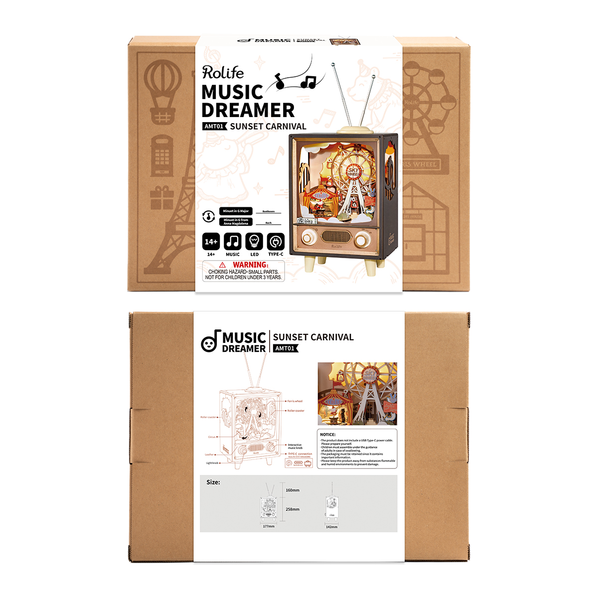 Rolife DIY Muziekdoos Puzzel - Sunset Carnival AMT01 grafische lay-out van kitonderdelen