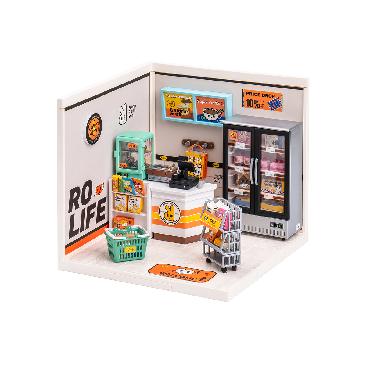 Rolife Energy Supply Store Super Creator Miniatuurhuis DW002 alternatieve witte achtergrond productweergave
