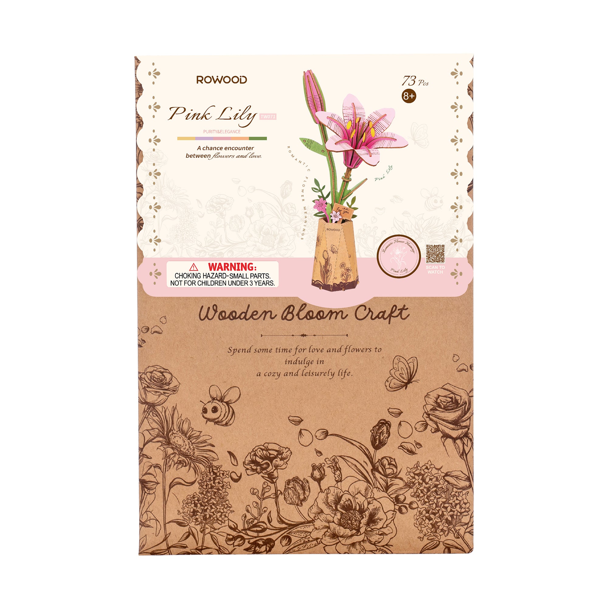 Rowood DIY Houten bloem Roze Lelie TW071 detailweergave