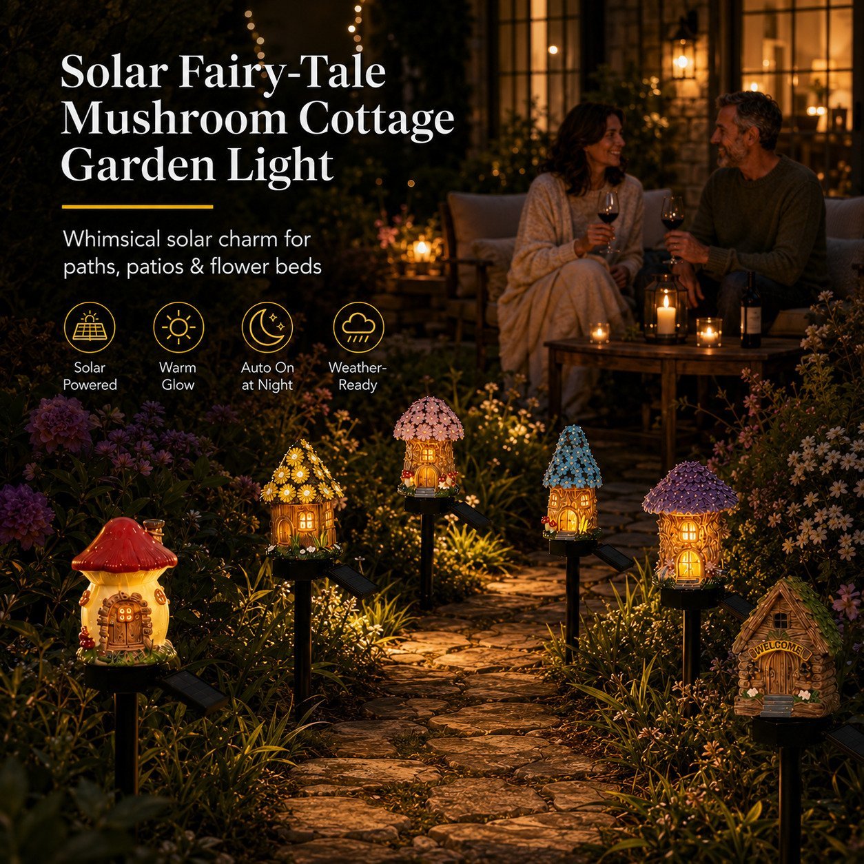 Solar Fairy-Tale Mushroom Cottage Garden Light