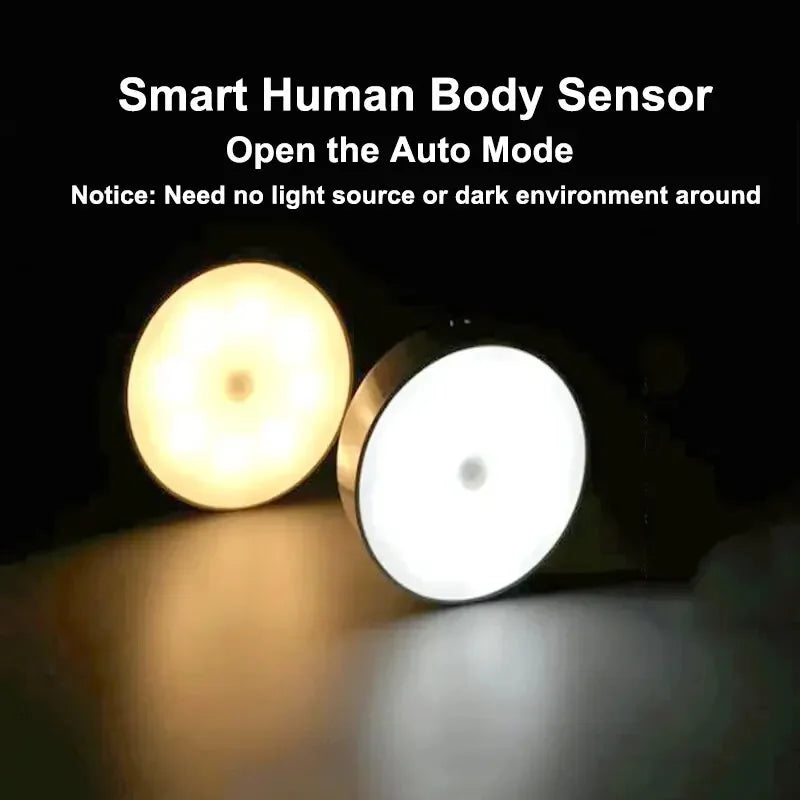 Smart Human Sensor LED Night Light, Wireless Magnetic Mount, USB Rechargeable, for Home, Office, and Hallway