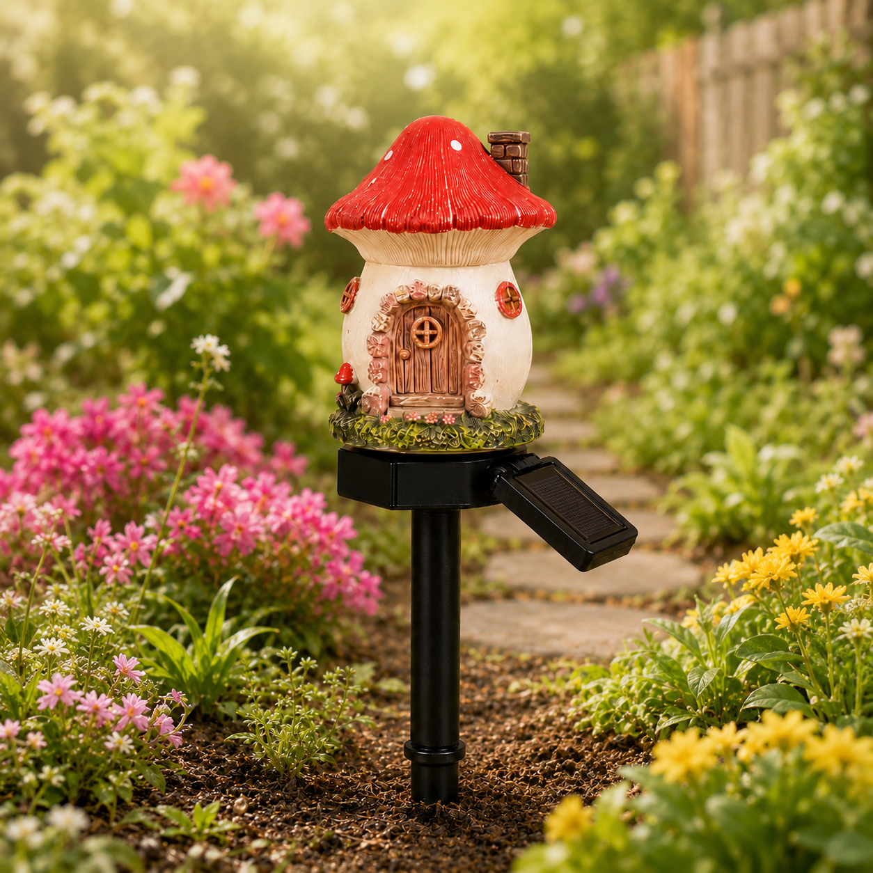 Solar Fairy-Tale Mushroom Cottage Garden Light