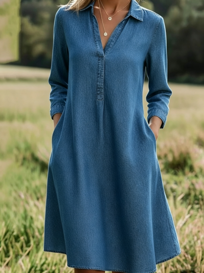 Limited-time 60% off offer🔥Casual Polo-neck Denim A-line Dress👗