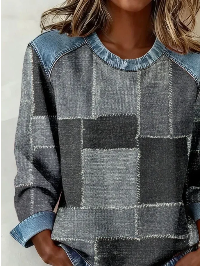 Women Abstract Crew Neck Printing Vintage Spring/Fall Long Sleeve Sweatshirt