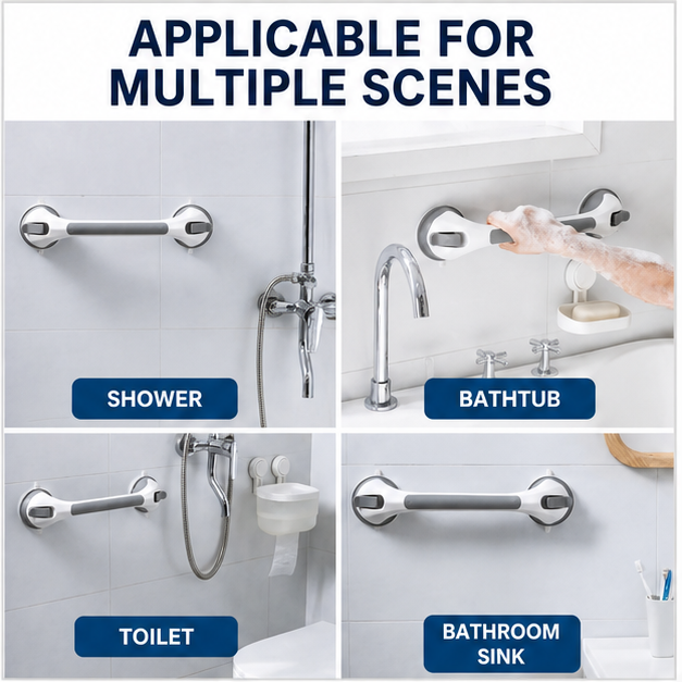 Suction Shower Grab Bar-Extra Stability in Seconds—Without Drilling or Damaging Your Bathroom Walls.
