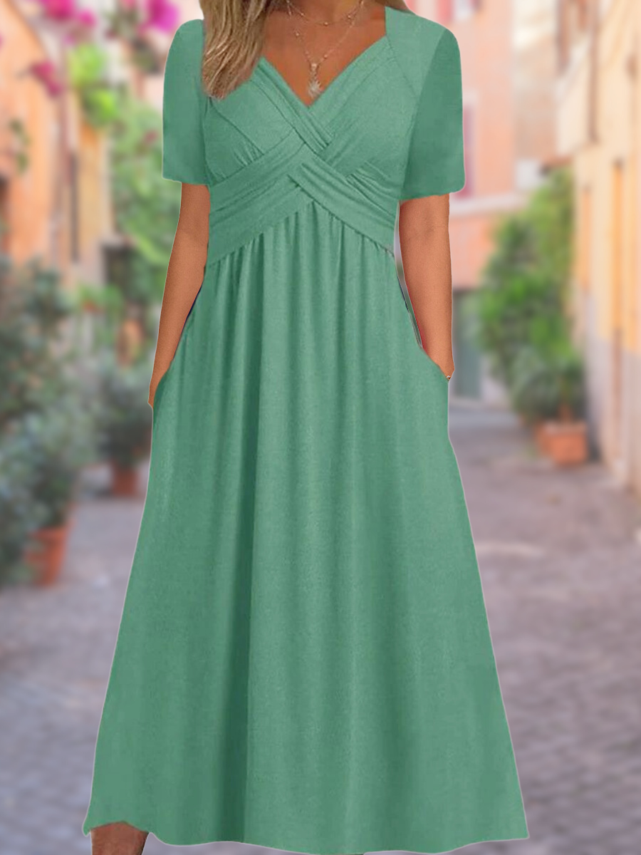The summer dress with V-neck